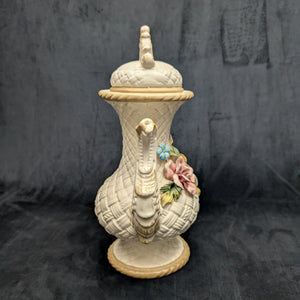 Capodimonte Style Ornamental Coffee Pot (Basket Weave, Applied Flowers, Made in Italy), Circa 1960s 🇮🇹👑🌹