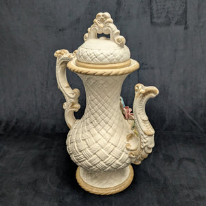 Capodimonte Style Ornamental Coffee Pot (Basket Weave, Applied Flowers, Made in Italy), Circa 1960s 🇮🇹👑🌹