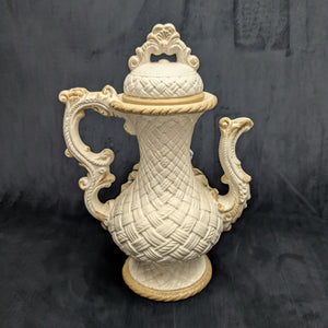 Capodimonte Style Ornamental Coffee Pot (Basket Weave, Applied Flowers, Made in Italy), Circa 1960s 🇮🇹👑🌹