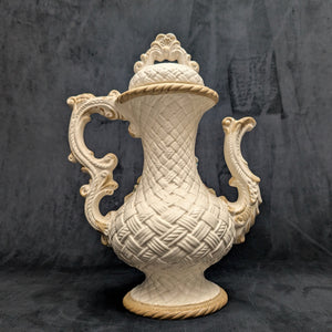 Capodimonte Style Ornamental Coffee Pot (Basket Weave, Applied Flowers, Made in Italy), Circa 1960s 🇮🇹👑🌹