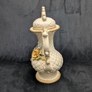 Capodimonte Style Ornamental Coffee Pot (Basket Weave, Applied Flowers, Made in Italy), Circa 1960s 🇮🇹👑🌹