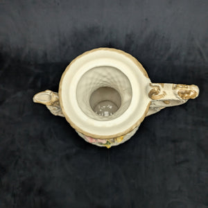 Capodimonte Style Ornamental Coffee Pot (Basket Weave, Applied Flowers, Made in Italy), Circa 1960s 🇮🇹👑🌹