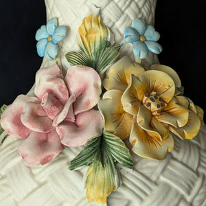 Capodimonte Style Ornamental Coffee Pot (Basket Weave, Applied Flowers, Made in Italy), Circa 1960s 🇮🇹👑🌹