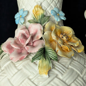 Capodimonte Style Ornamental Coffee Pot (Basket Weave, Applied Flowers, Made in Italy), Circa 1960s 🇮🇹👑🌹