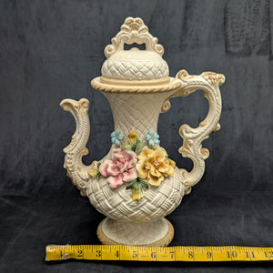 Capodimonte Style Ornamental Coffee Pot (Basket Weave, Applied Flowers, Made in Italy), Circa 1960s 🇮🇹👑🌹