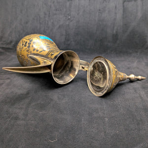 Arabian Brass Dallah Coffee Pot (Patent No. Base & Etched Foliate Design), Circa 1960s 🇸🇦☕️⚙️