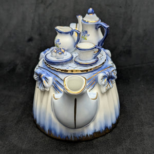 Figural "Tea Table" Teapot with Miniature Set (KPM-Style Mark), Circa Late 20th Century 💙👑✨