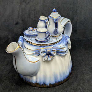 Figural "Tea Table" Teapot with Miniature Set (KPM-Style Mark), Circa Late 20th Century 💙👑✨