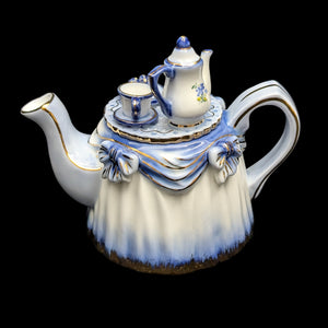 Figural "Tea Table" Teapot with Miniature Set (KPM-Style Mark), Circa Late 20th Century 💙👑✨