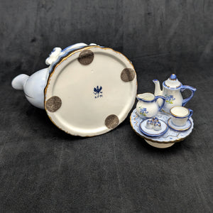 Figural "Tea Table" Teapot with Miniature Set (KPM-Style Mark), Circa Late 20th Century 💙👑✨