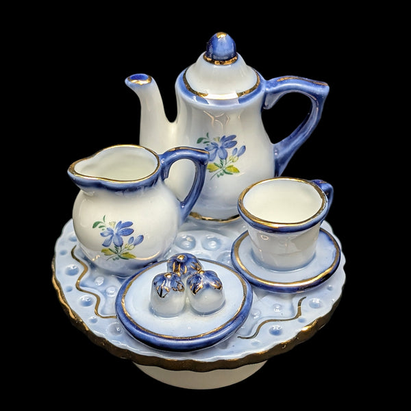 Figural "Tea Table" Teapot with Miniature Set (KPM-Style Mark), Circa Late 20th Century 💙👑✨