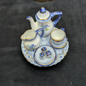 Figural "Tea Table" Teapot with Miniature Set (KPM-Style Mark), Circa Late 20th Century 💙👑✨