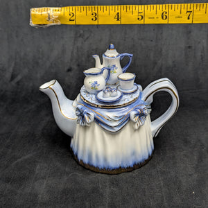 Figural "Tea Table" Teapot with Miniature Set (KPM-Style Mark), Circa Late 20th Century 💙👑✨