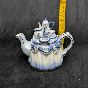 Figural "Tea Table" Teapot with Miniature Set (KPM-Style Mark), Circa Late 20th Century 💙👑✨