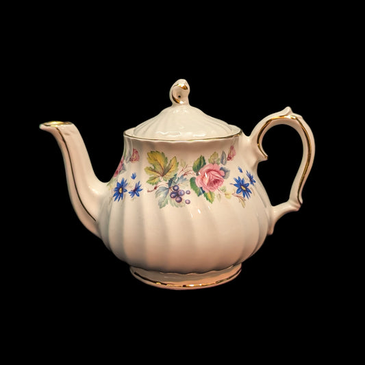 Vintage Sadler Swirl Teapot with Fruit & Floral Pattern (Made in England) 🇬🇧🌸🍇