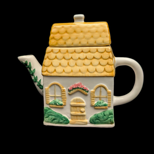Miniature Figural House Teapot (Thatched Roof Cottage) 🏡💛🌱
