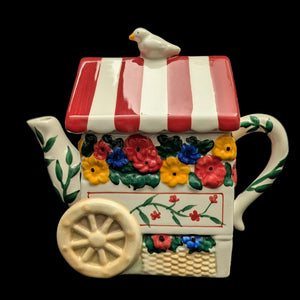 Pfaltzgraff "Painterly Bouquet" Figural Teapot (Flower Cart) 🌸🛒🐦