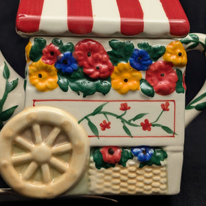 Pfaltzgraff "Painterly Bouquet" Figural Teapot (Flower Cart) 🌸🛒🐦