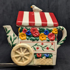Pfaltzgraff "Painterly Bouquet" Figural Teapot (Flower Cart) 🌸🛒🐦