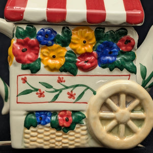 Pfaltzgraff "Painterly Bouquet" Figural Teapot (Flower Cart) 🌸🛒🐦