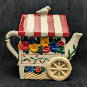 Pfaltzgraff "Painterly Bouquet" Figural Teapot (Flower Cart) 🌸🛒🐦