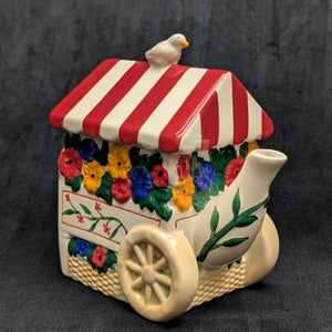 Pfaltzgraff "Painterly Bouquet" Figural Teapot (Flower Cart) 🌸🛒🐦