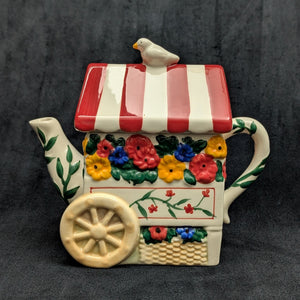 Pfaltzgraff "Painterly Bouquet" Figural Teapot (Flower Cart) 🌸🛒🐦