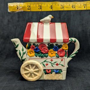 Pfaltzgraff "Painterly Bouquet" Figural Teapot (Flower Cart) 🌸🛒🐦