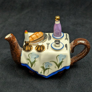 Jim Bailey Signed 1997 Miniature Figural Teapot (Dinner Table Theme) 🍽️🕯️🍷