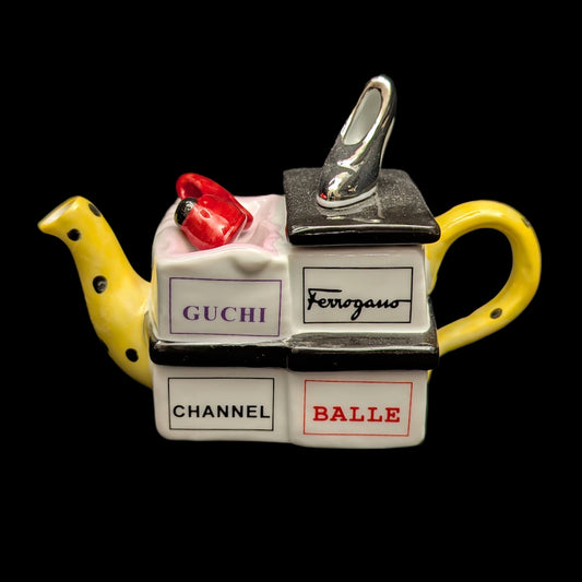 Jim Bailey Signed 1997 Miniature Figural Teapot (Fashion Theme) 👠👜💛