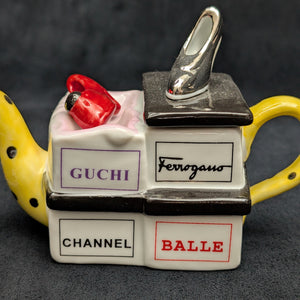 Jim Bailey Signed 1997 Miniature Figural Teapot (Fashion Theme) 👠👜💛