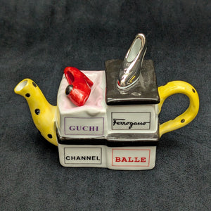 Jim Bailey Signed 1997 Miniature Figural Teapot (Fashion Theme) 👠👜💛