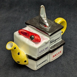 Jim Bailey Signed 1997 Miniature Figural Teapot (Fashion Theme) 👠👜💛