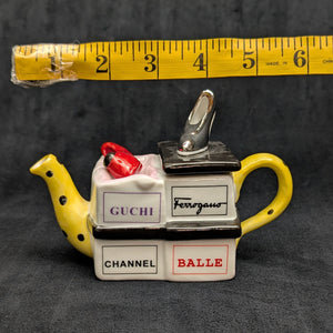 Jim Bailey Signed 1997 Miniature Figural Teapot (Fashion Theme) 👠👜💛