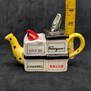 Jim Bailey Signed 1997 Miniature Figural Teapot (Fashion Theme) 👠👜💛