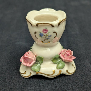 Paar Miniatur-Kerzenhalter aus Porzellan im Dresdner Stil (rosa Rosen &amp; Goldverzierungen) 🌹🕯️🇩🇪