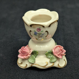 Paar Miniatur-Kerzenhalter aus Porzellan im Dresdner Stil (rosa Rosen &amp; Goldverzierungen) 🌹🕯️🇩🇪