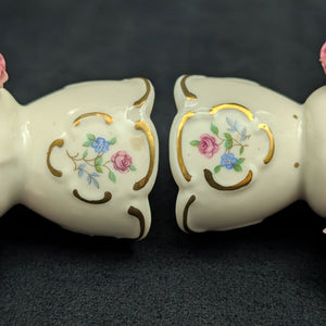 Paar Miniatur-Kerzenhalter aus Porzellan im Dresdner Stil (rosa Rosen &amp; Goldverzierungen) 🌹🕯️🇩🇪