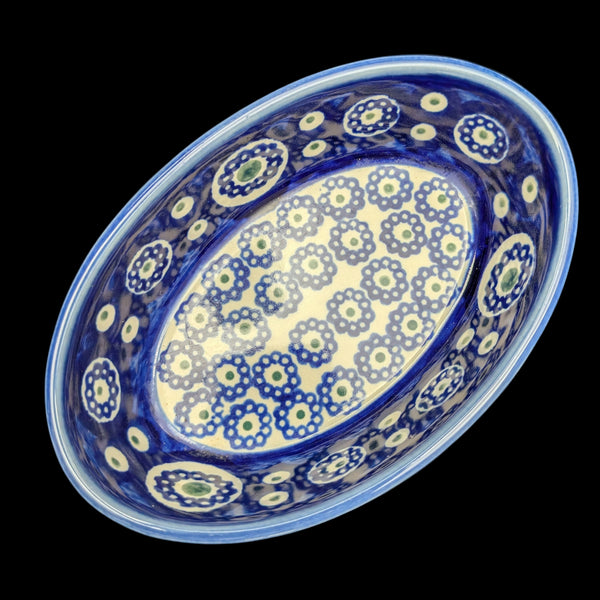 Small Oval Polish Pottery Dish/Baker (Bolesławiec, Traditional Peacock Eye) 🇵🇱🍽️💙