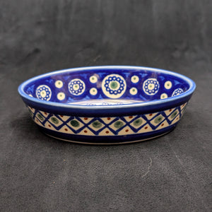 Small Oval Polish Pottery Dish/Baker (Bolesławiec, Traditional Peacock Eye) 🇵🇱🍽️💙