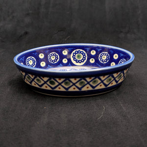 Small Oval Polish Pottery Dish/Baker (Bolesławiec, Traditional Peacock Eye) 🇵🇱🍽️💙