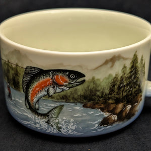 Vintage Otagiri Rainbow Trout Soup Mug (Fishing Theme, Made in Japan) 🎣🌲🇯🇵