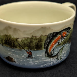 Vintage Otagiri Rainbow Trout Soup Mug (Fishing Theme, Made in Japan) 🎣🌲🇯🇵