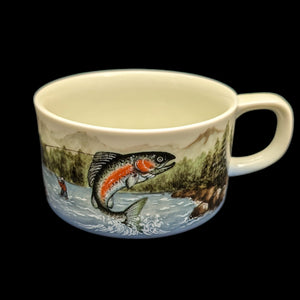 Vintage Otagiri Rainbow Trout Soup Mug (Fishing Theme, Made in Japan) 🎣🌲🇯🇵
