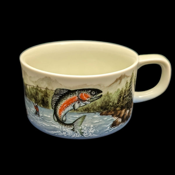 Vintage Otagiri Rainbow Trout Soup Mug (Fishing Theme, Made in Japan) 🎣🌲🇯🇵