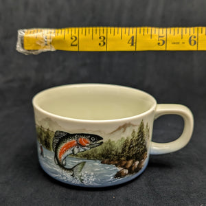 Vintage Otagiri Rainbow Trout Soup Mug (Fishing Theme, Made in Japan) 🎣🌲🇯🇵