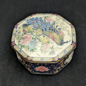 Achteckige Schmuckdose aus Porzellan (Pfauen-Imari-Stil) 💙🦚🌸