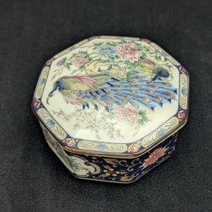 Achteckige Schmuckdose aus Porzellan (Pfauen-Imari-Stil) 💙🦚🌸