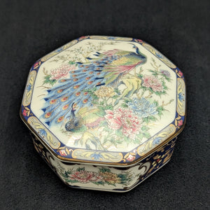 Achteckige Schmuckdose aus Porzellan (Pfauen-Imari-Stil) 💙🦚🌸