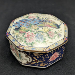 Achteckige Schmuckdose aus Porzellan (Pfauen-Imari-Stil) 💙🦚🌸
